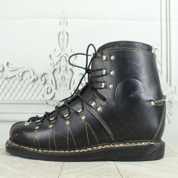 Unbranded Shoes Vintage Mens Black Leather Double Lace Lined Ski